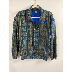 Vintage COACO 90s 100% Silk Bomber Jacket Geometric Print M